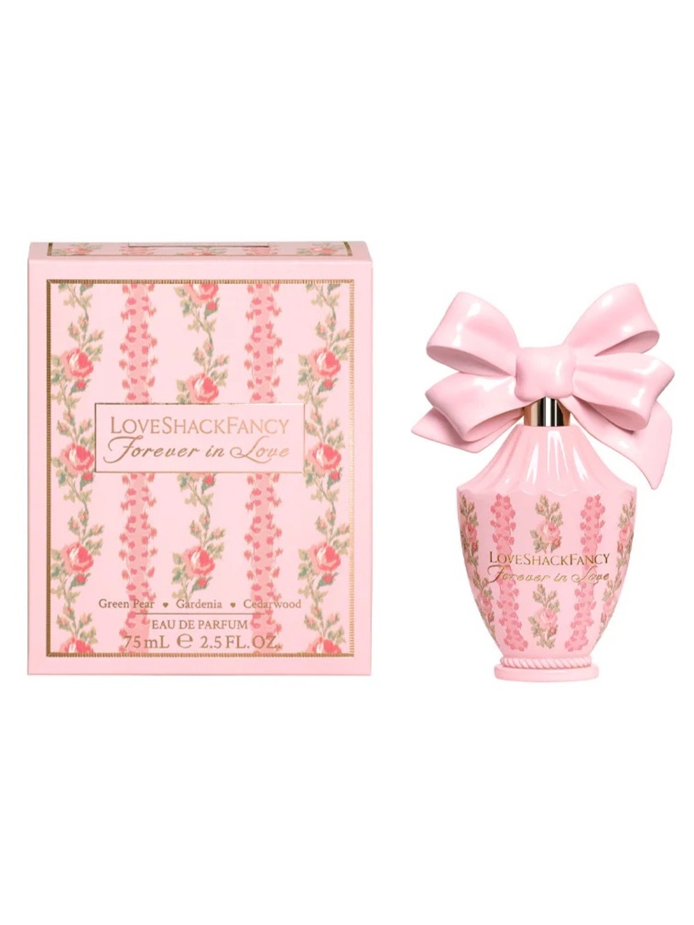 LoveShackFancy Pink Floral Perfume Bottle with Bow Cap